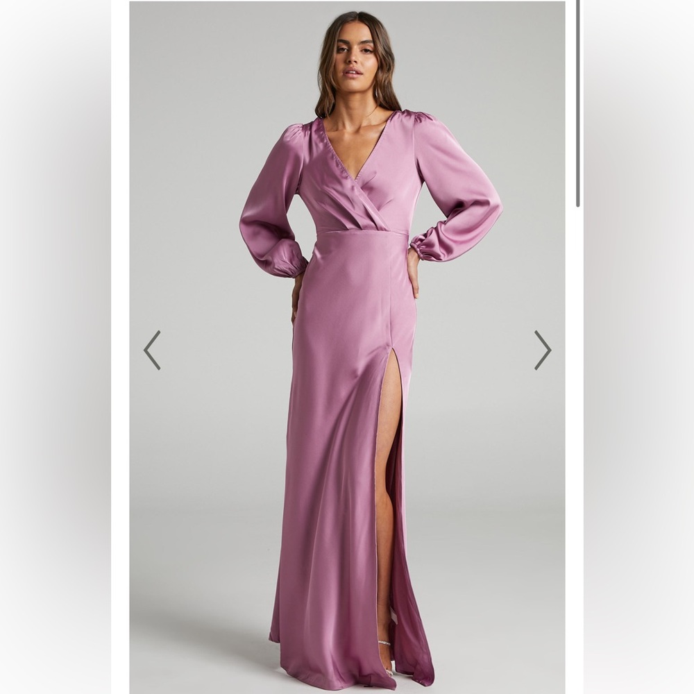 ShowPo Balloon Sleeve Satin Dress in Orchid